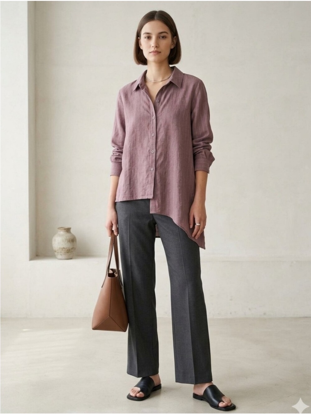 Asymmetrical Button-Front Tunic in Dusty Mauve